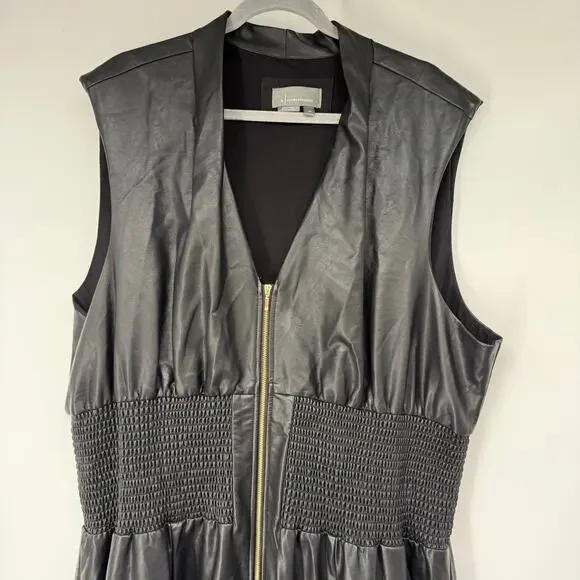 Anthropologie The Tommie Smocked Front-Zip Shirt Dress 3X Faux Leather Edition - Picture 4 of 9